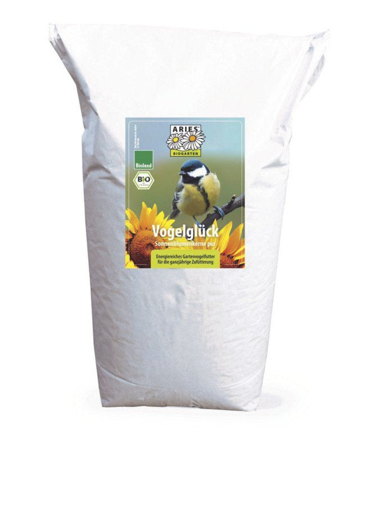 BIO Vogelfutter Sonnenblumenkerne ungeschält im 20 kg Sack – naturbelassenes Vogelfutter von Aries für heimische Gartenvögel, biologisch & plastikfrei