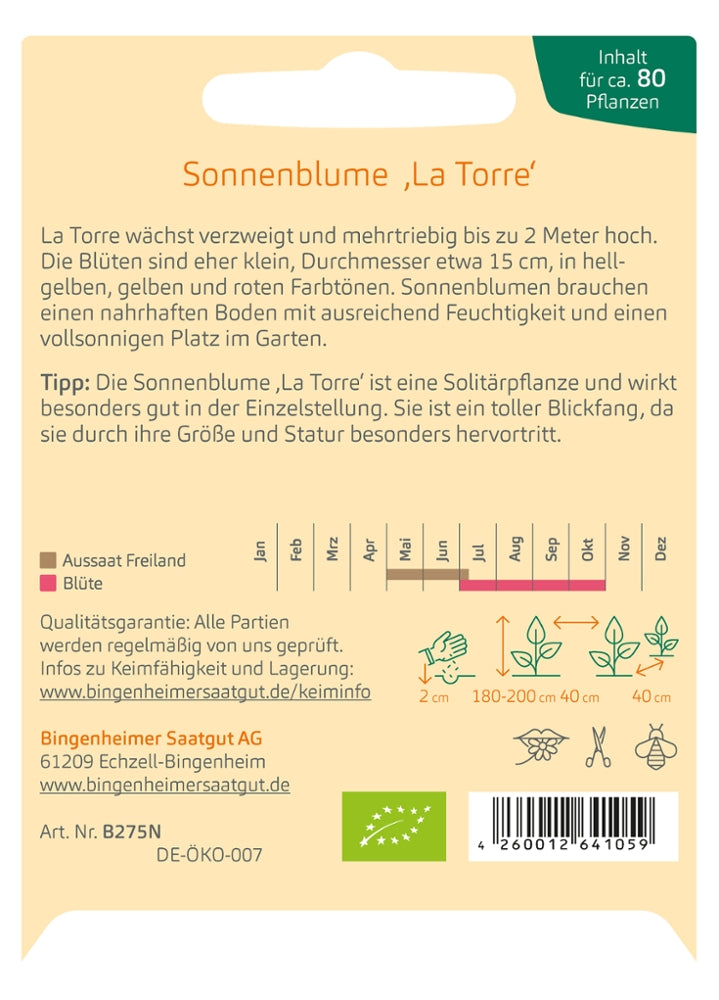 BIO Saatgut Sonnenblume La Torre Aussaatanleitung