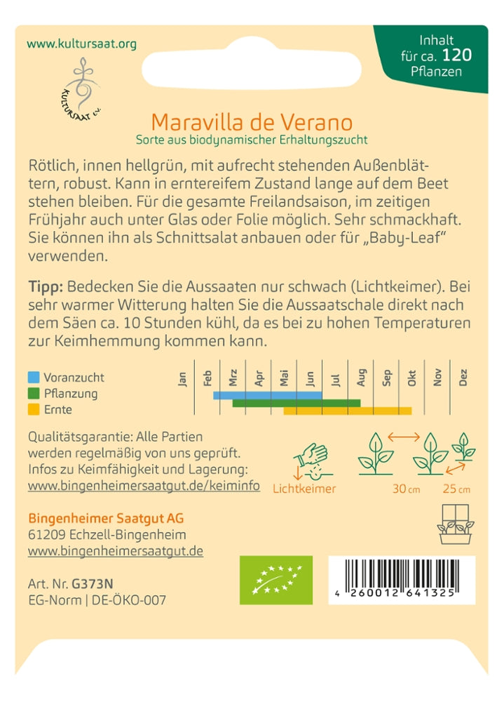 BIO Saatgut Bataviasalat Maravilla de Verano Aussaatanleitung