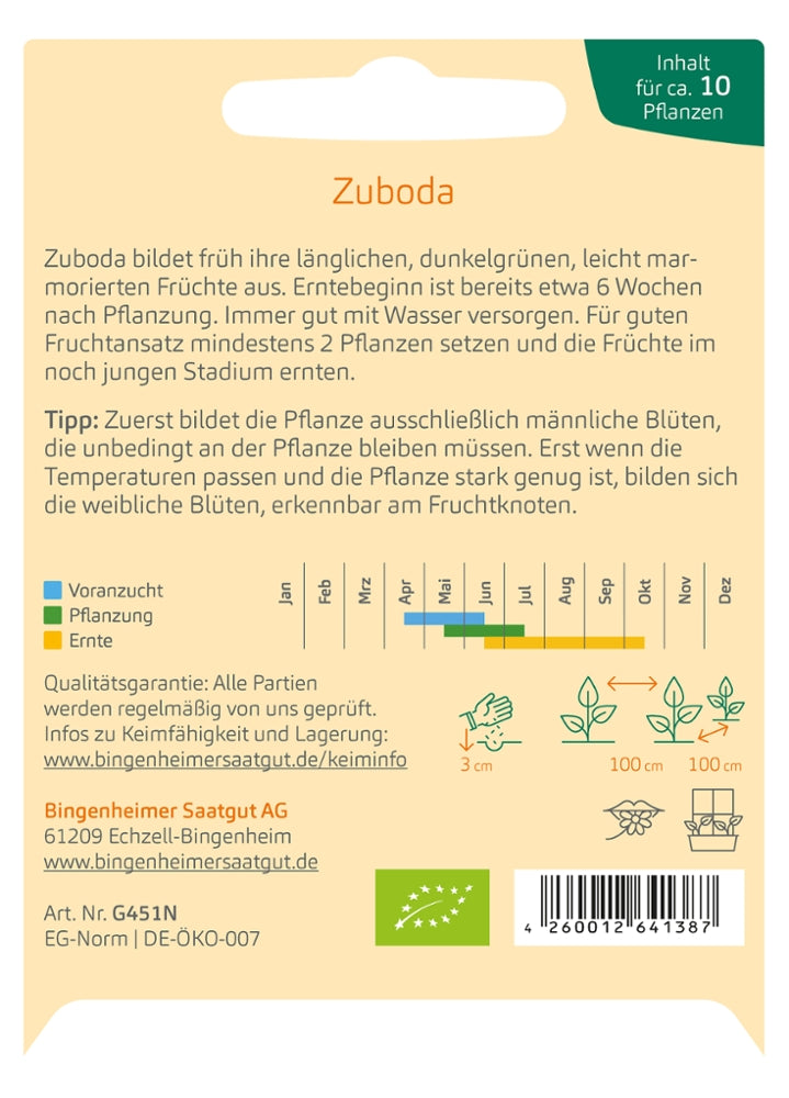 BIO Saatgut Zucchini Zuboda Aussaatanleitung
