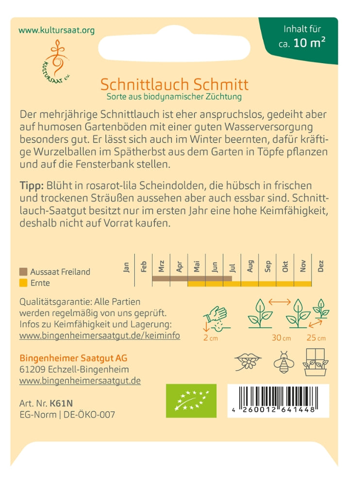 BIO Saatgut Schnittlauch Schmitt, mittelgrobröhrig, Aussaatanleitung