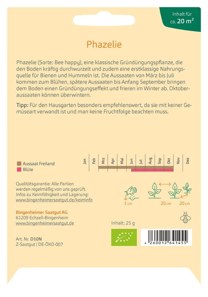 BIO Gründüngung Phacelia Saatgut – Bienenfreundliche Blütenpflanze zur Bodenverbesserung und Förderung von Bestäubern im naturnahen Garten