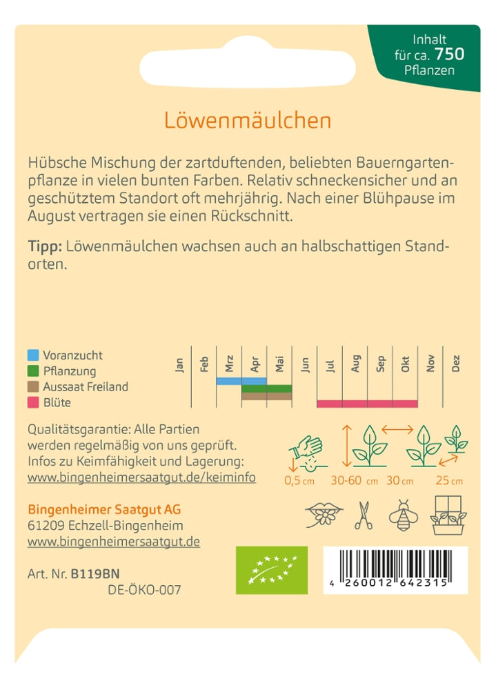 BIO Saatgut Löwenmäulchen Aussaatanleitung