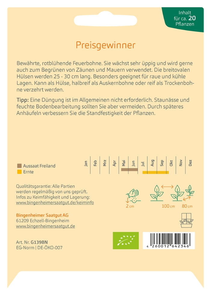 BIO Saatgut Prunkbohne Preisgewinner Aussaatanleitung
