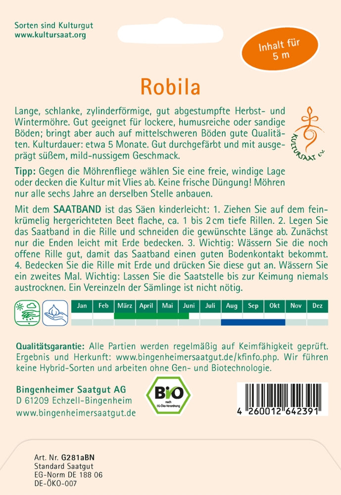 BIO Saatgut Möhre Robila, spät Saatband Aussaatanleitung