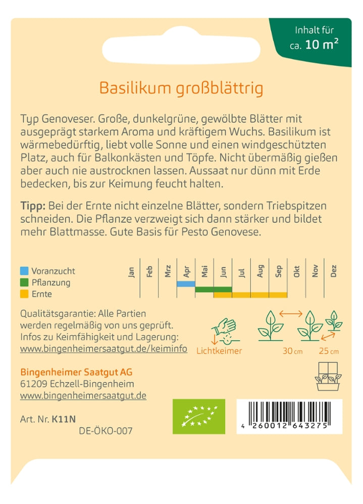 BIO Saatgut Basilikum großblättrig Aussaatanleitung