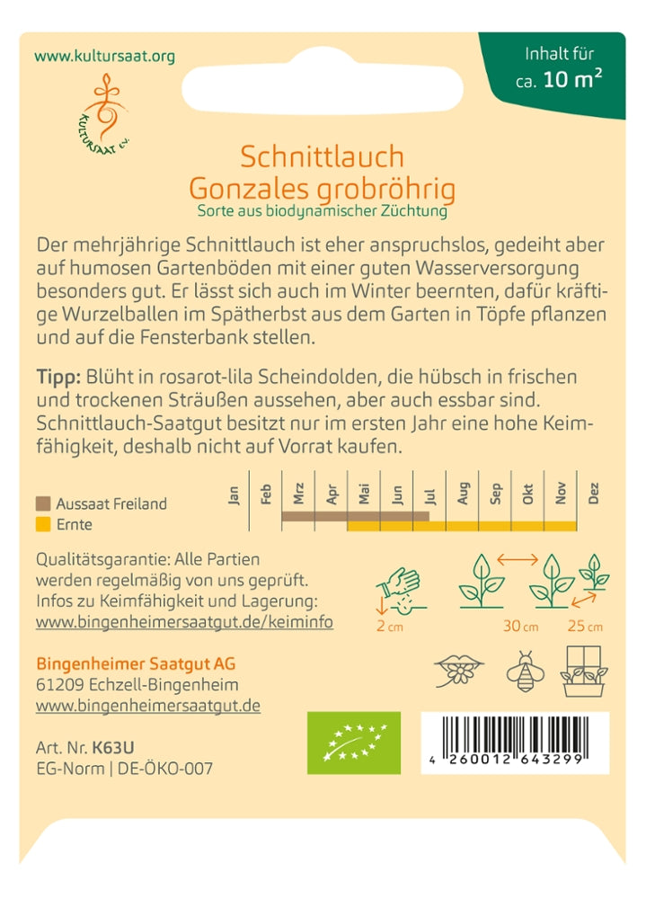 BIO Saatgut Schnittlauch Gonzales, grobröhrig Aussaatanleitung