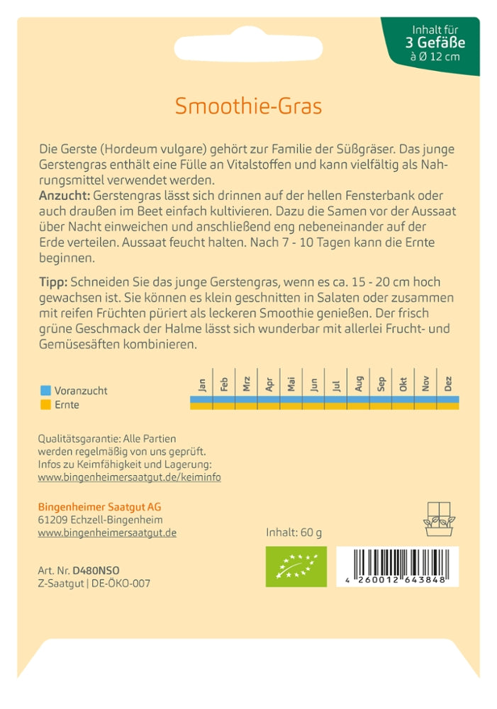 saatgut sommergerste BIO Saatgut Smoothie-Gras Sommergerste Pirona – Biogartenladen