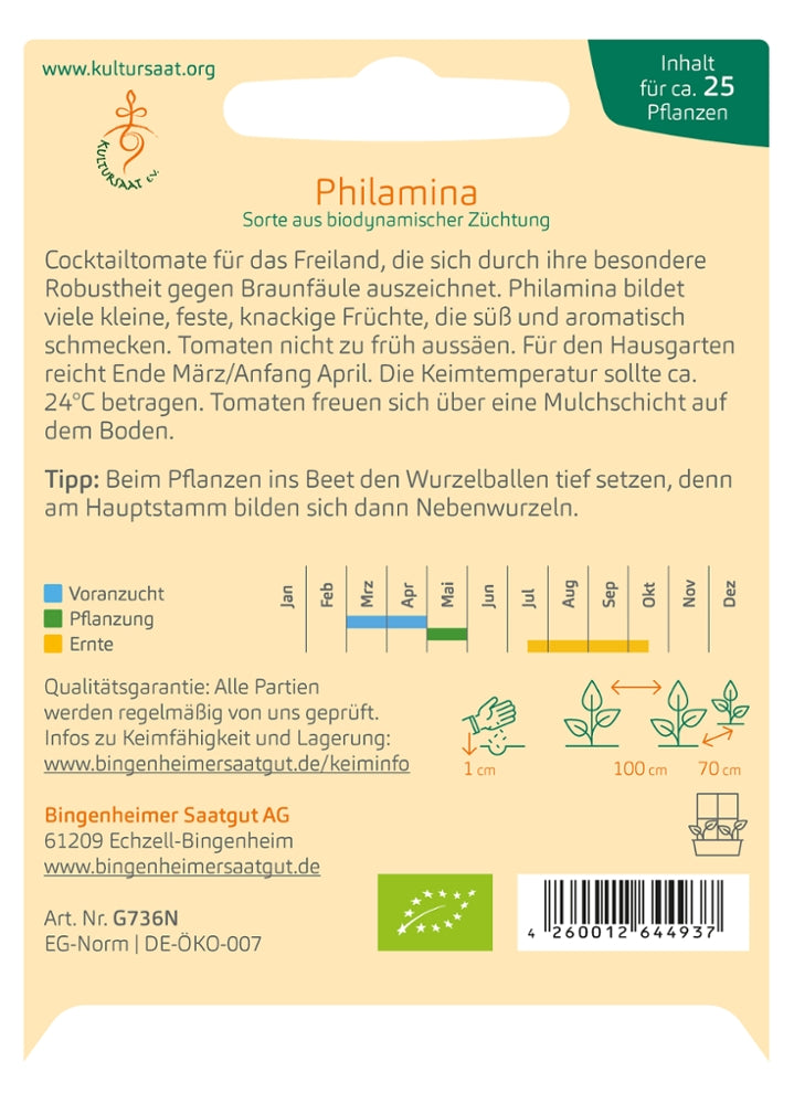 BIO Saatgut Cocktailtomate Tomate Philamina (AS) Aussaatanleitung