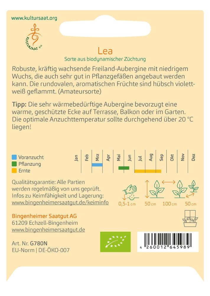 BIO Saatgut Freilandaubergine Lea Kulturanleitung