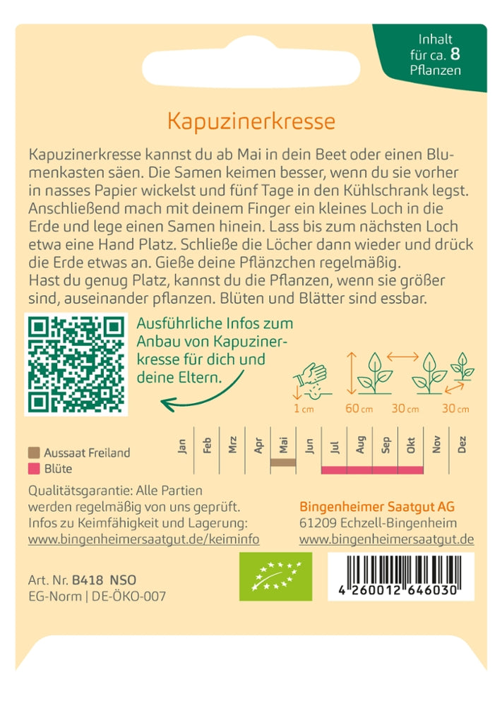 BIO Saatgut Kapuzinerkresse nicht rankend – Biogartenladen