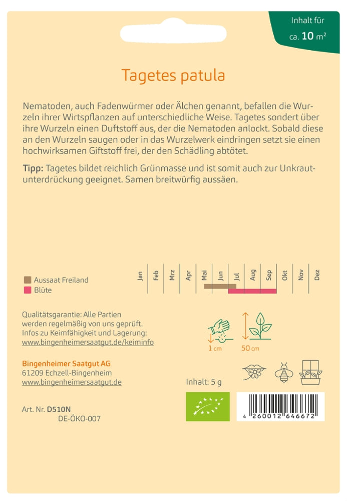 BIO Saatgut Gründüngung Tagetes Kulturanleitung