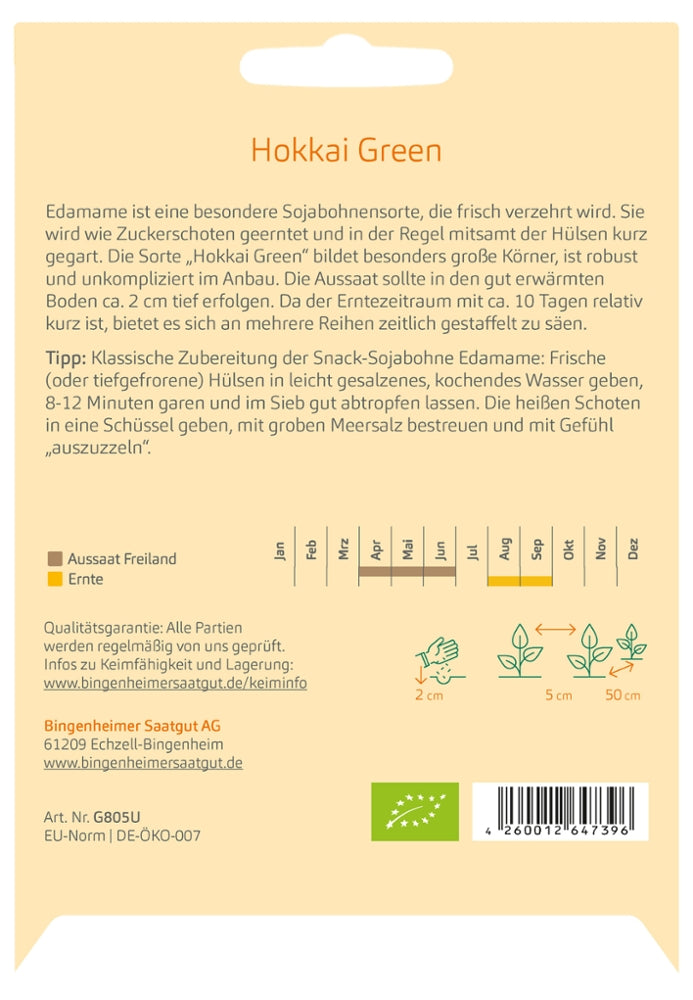 Edamame Sojabohne Hokkai Green Kulturanleitung