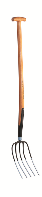 Geschmiedete REX Kompostgabel von SHW mit T-Stiel aus Eschenholz und 5 Rundzinken – robustes Gartenwerkzeug zur Kompostumsetzung