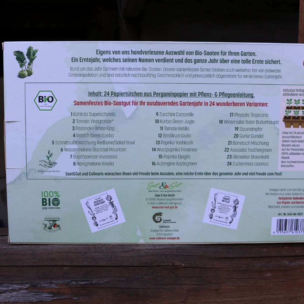 BIO Gemüse-Saatgut Adventskalender Selbstversorger Rückseite
