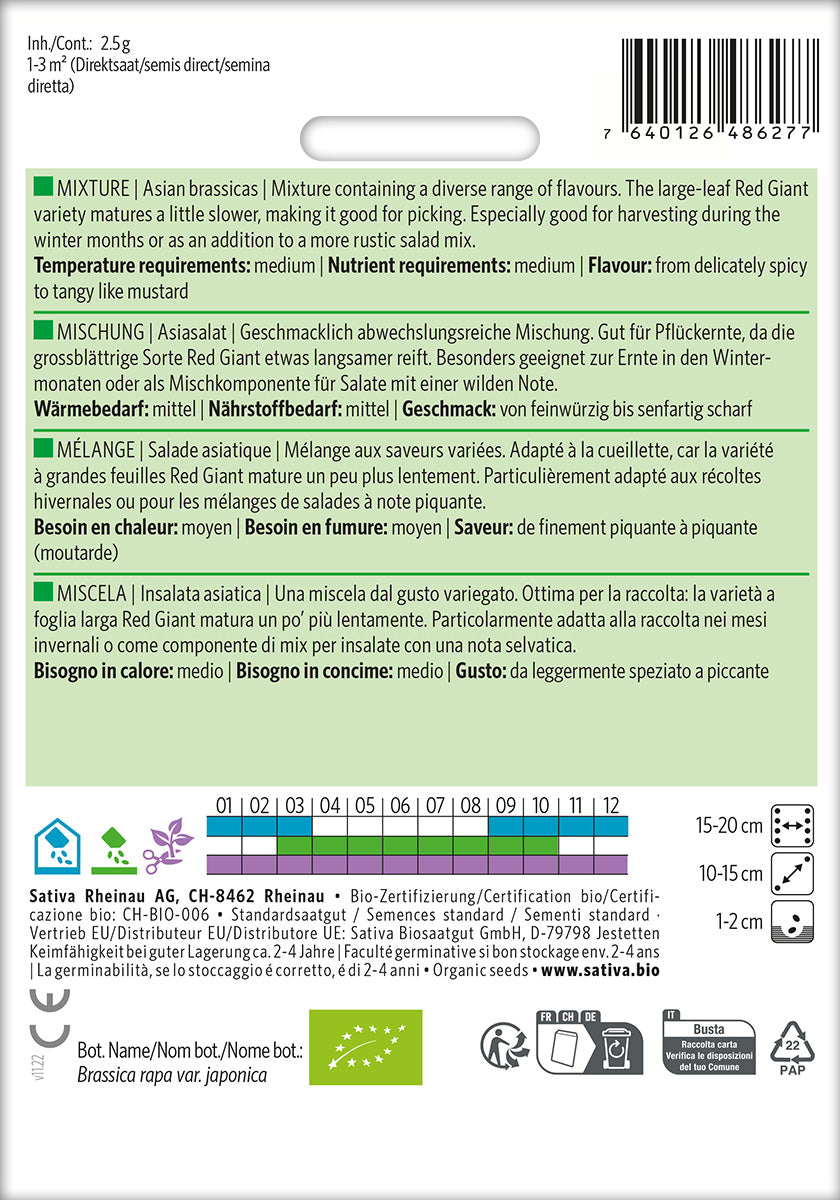 BIO Saatgut Asiasalat Mischung Kulturanleitung
