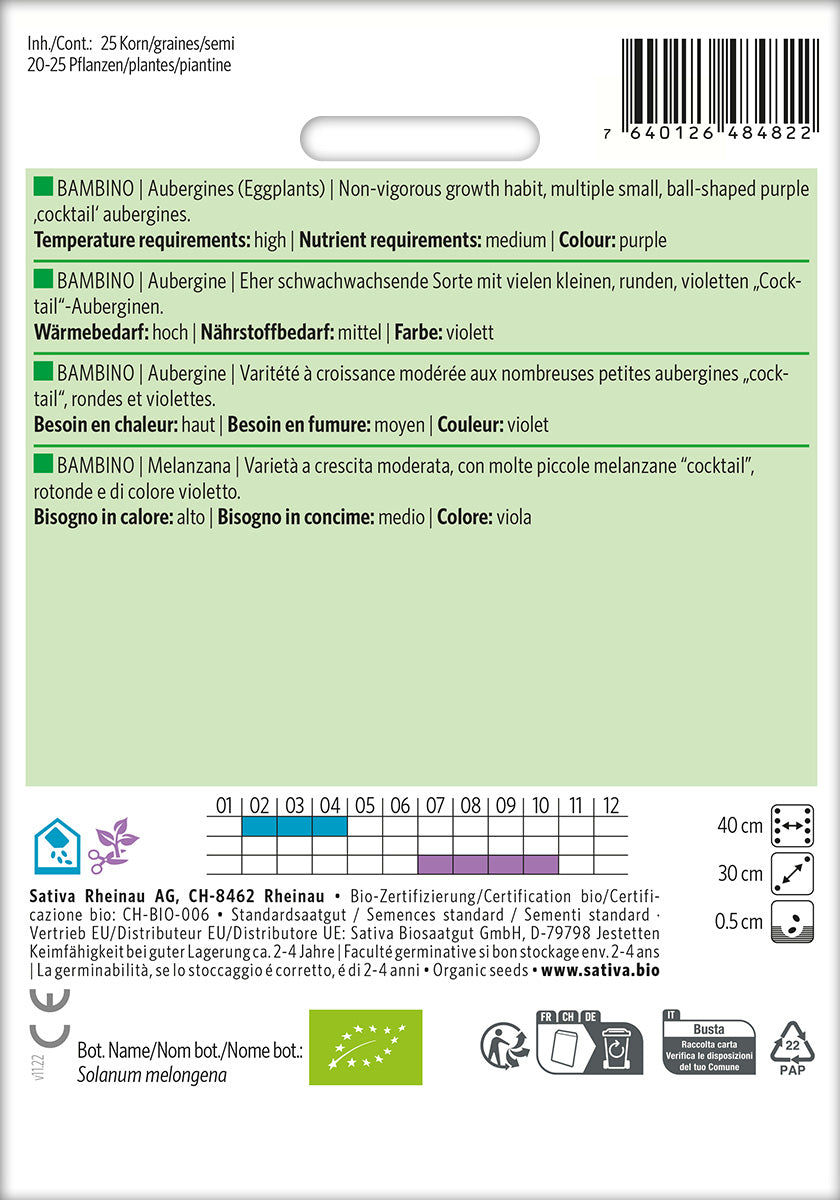 BIO Saatgut Aubergine Bambino Kulturanleitung