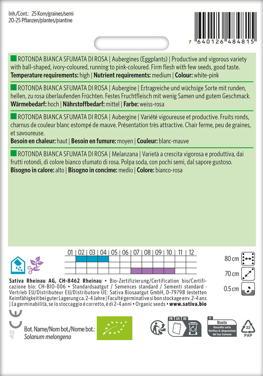 BIO Saatgut Aubergine Rotonda Bianca Sfumata Di Rossa Kulturanleitung