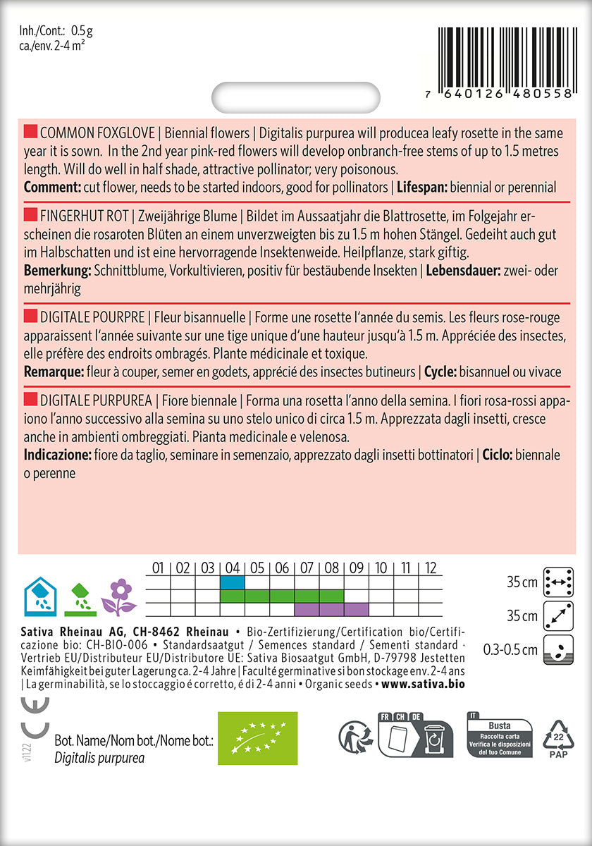 BIO Saatgut Fingerhut rot Kulturanleitung