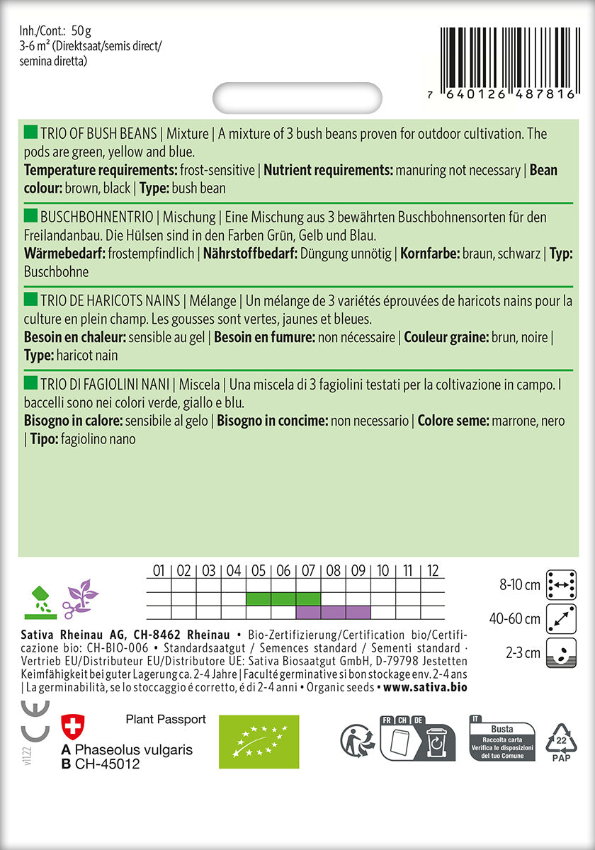 BIO Saatgut Buschbohnentrio Kulturanleitung