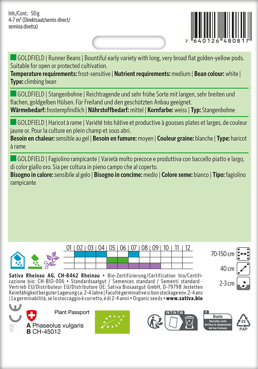 BIO Saatgut Stangenbohne Goldfield Kulturanleitung