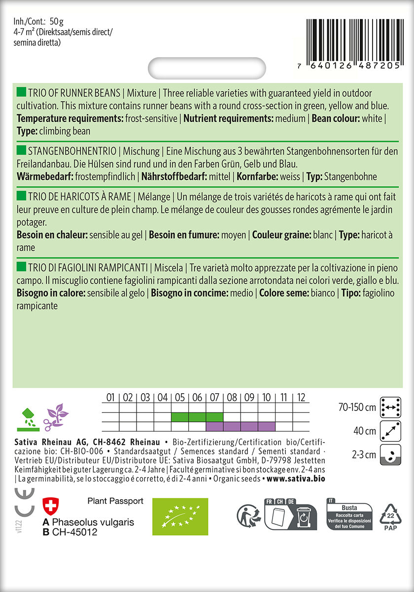 BIO Saatgut Stangenbohnentrio Kulturanleitung