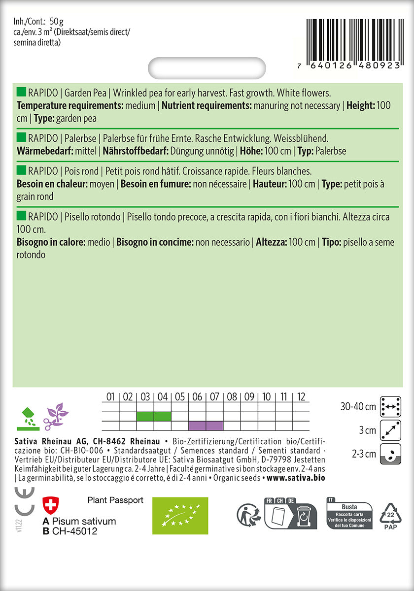 BIO Saatgut Palerbse Rapido Kulturanleitung