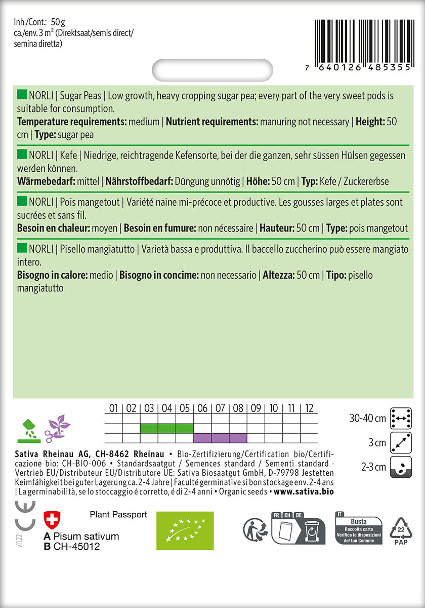 BIO Saatgut Zuckererbse Norli Kulturanleitung
