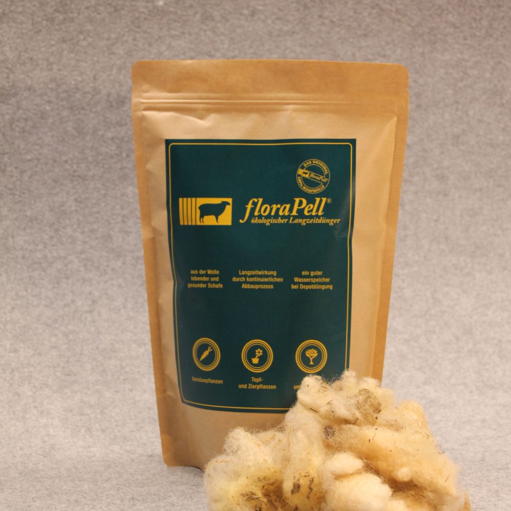 floraPell Schafwolldünger – biologischer Dünger aus Schafschurwolle zur nachhaltigen Pflanzenpflege im Garten, 2,5 kg Packung
