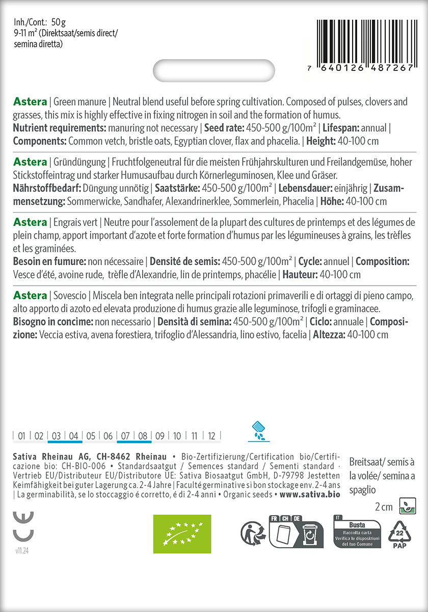 BIO Saatgut Gründüngung Astera Kulturanleitung