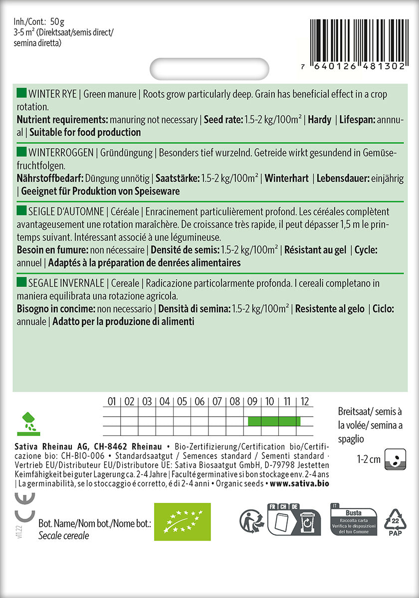 BIO Saatgut Getreide Winterroggen Kulturanleitung