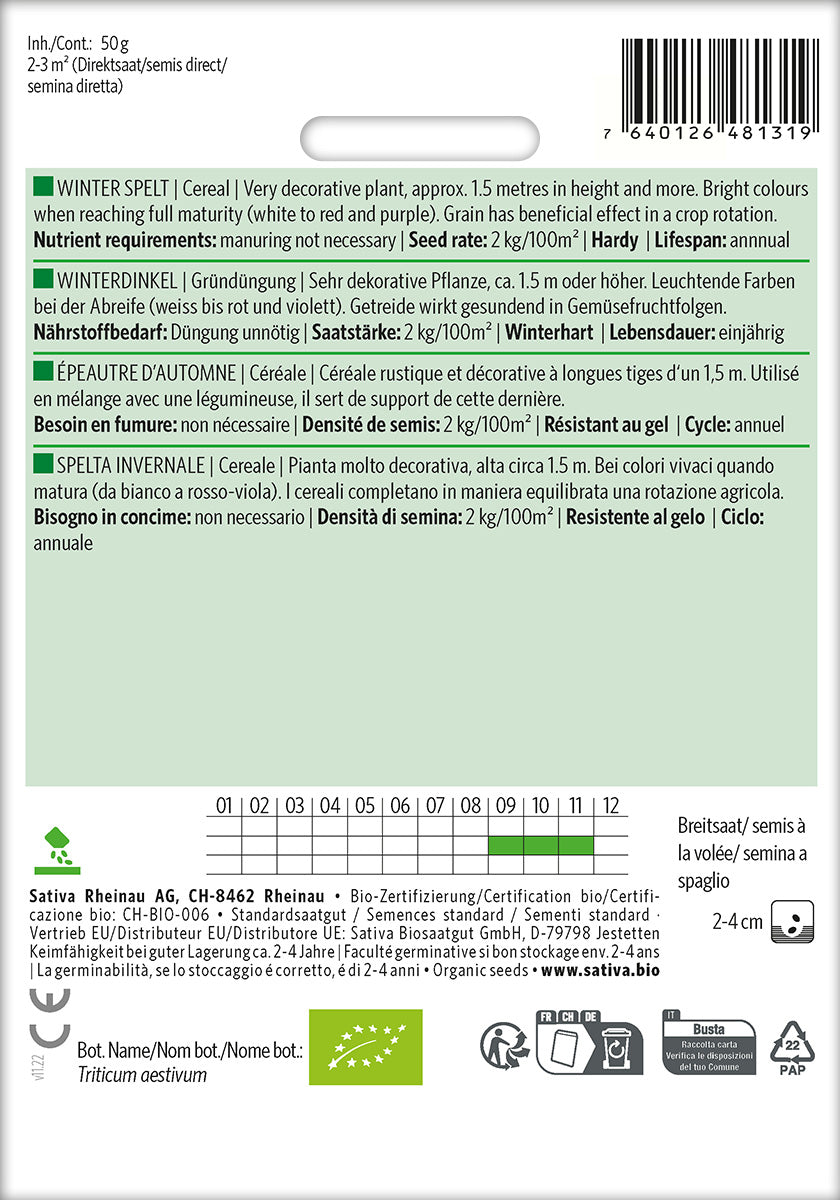 BIO Saatgut Getreide Winterdinkel Kulturanleitung