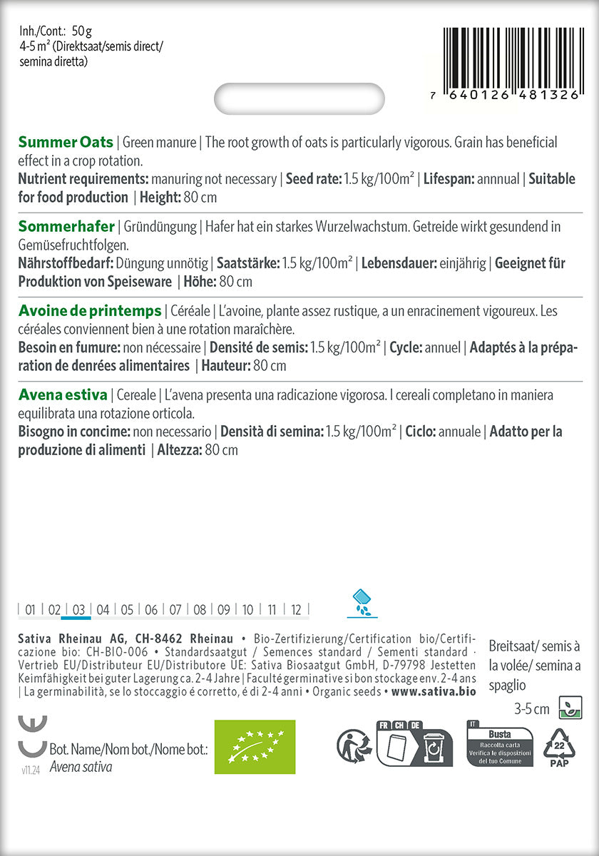 Getreide Sommerhafer Kulturanleitung