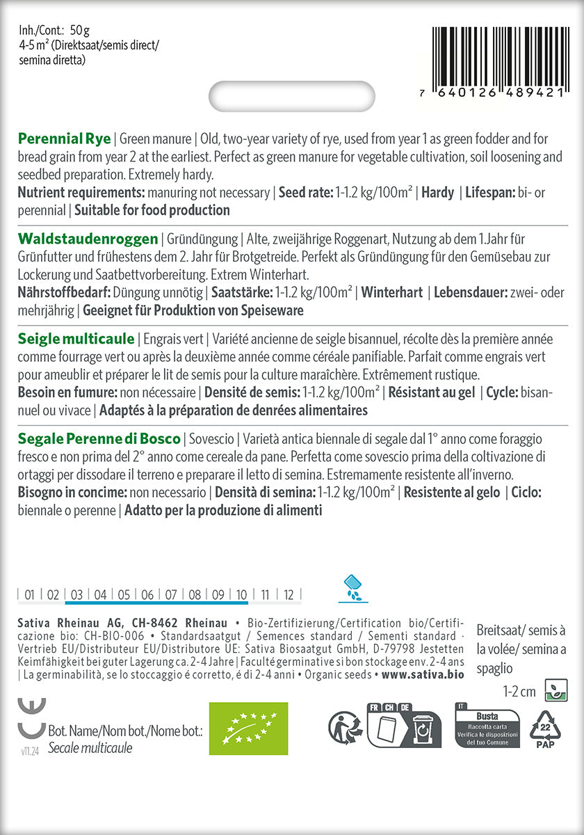 Getreide Waldstaudenroggen Kulturanleitung