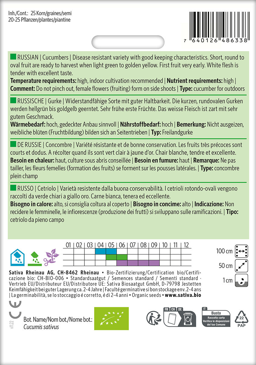 BIO Saatgut  Gurke russische Kulturanleitung