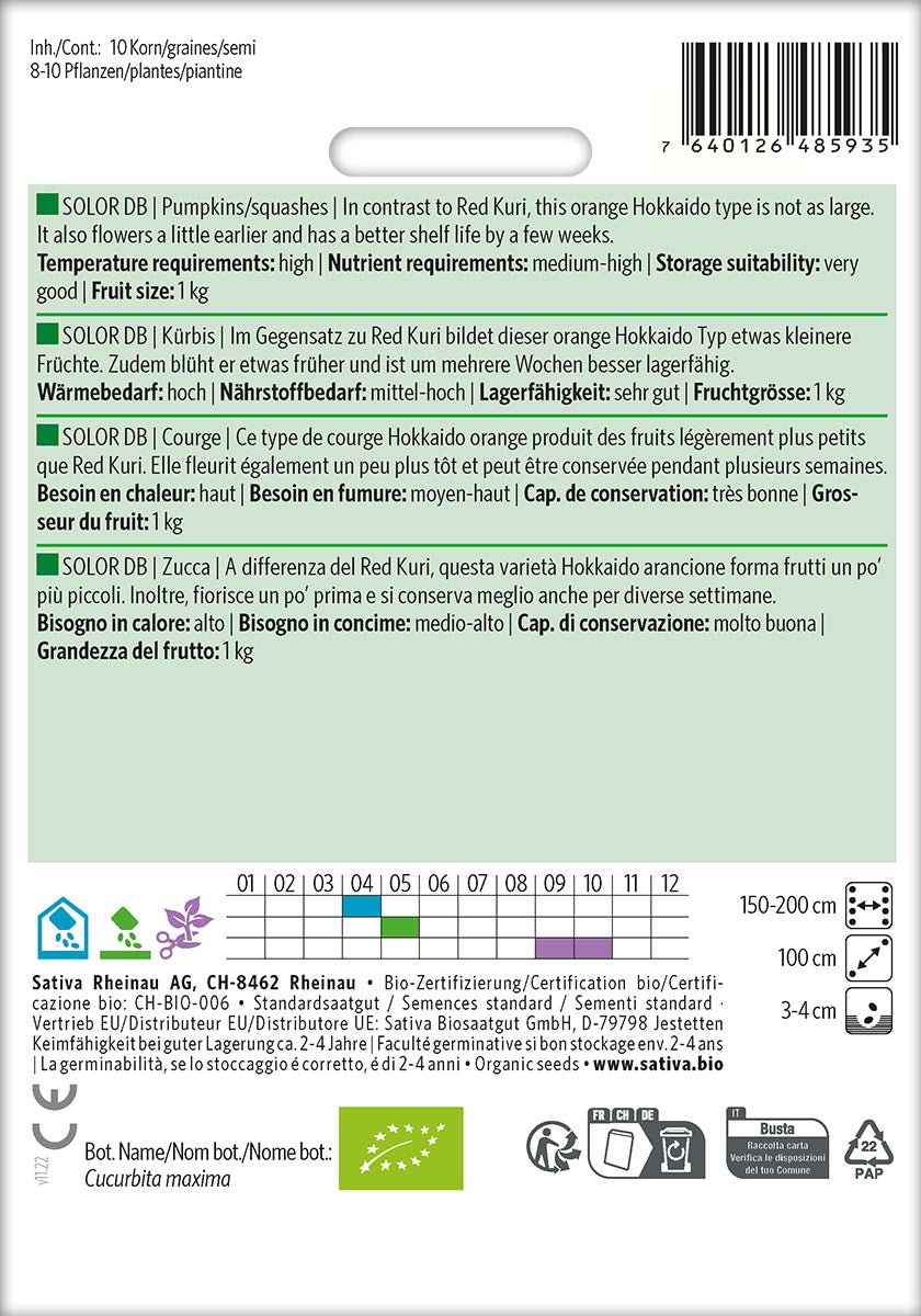 BIO Saatgut Kürbis Solor DB Kulturanleitung