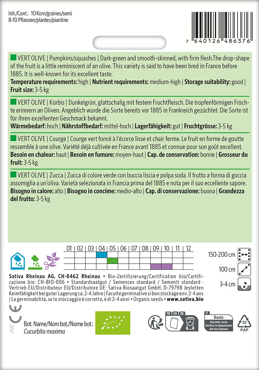 BIO Saatgut Kürbis vert olive Kulturanleitung
