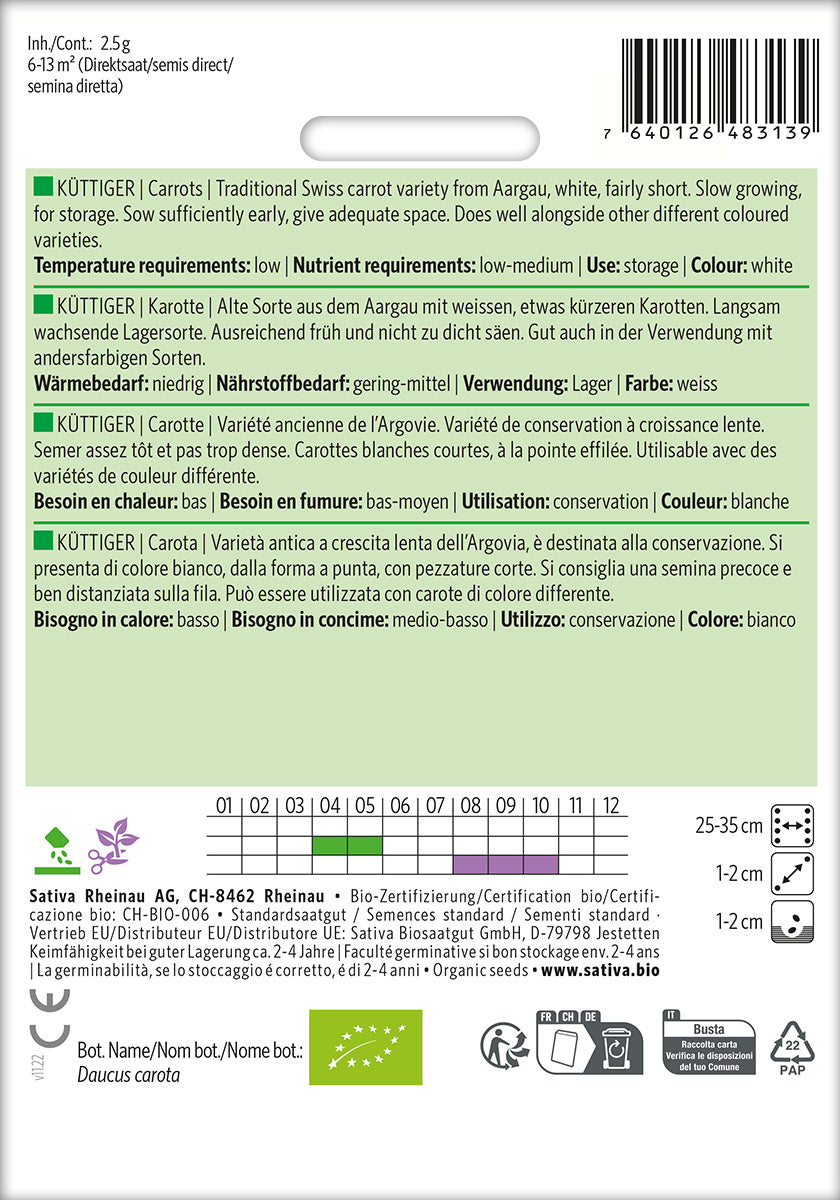 BIO Saatgut Weiße Möhre Küttiger Kulturanleitung
