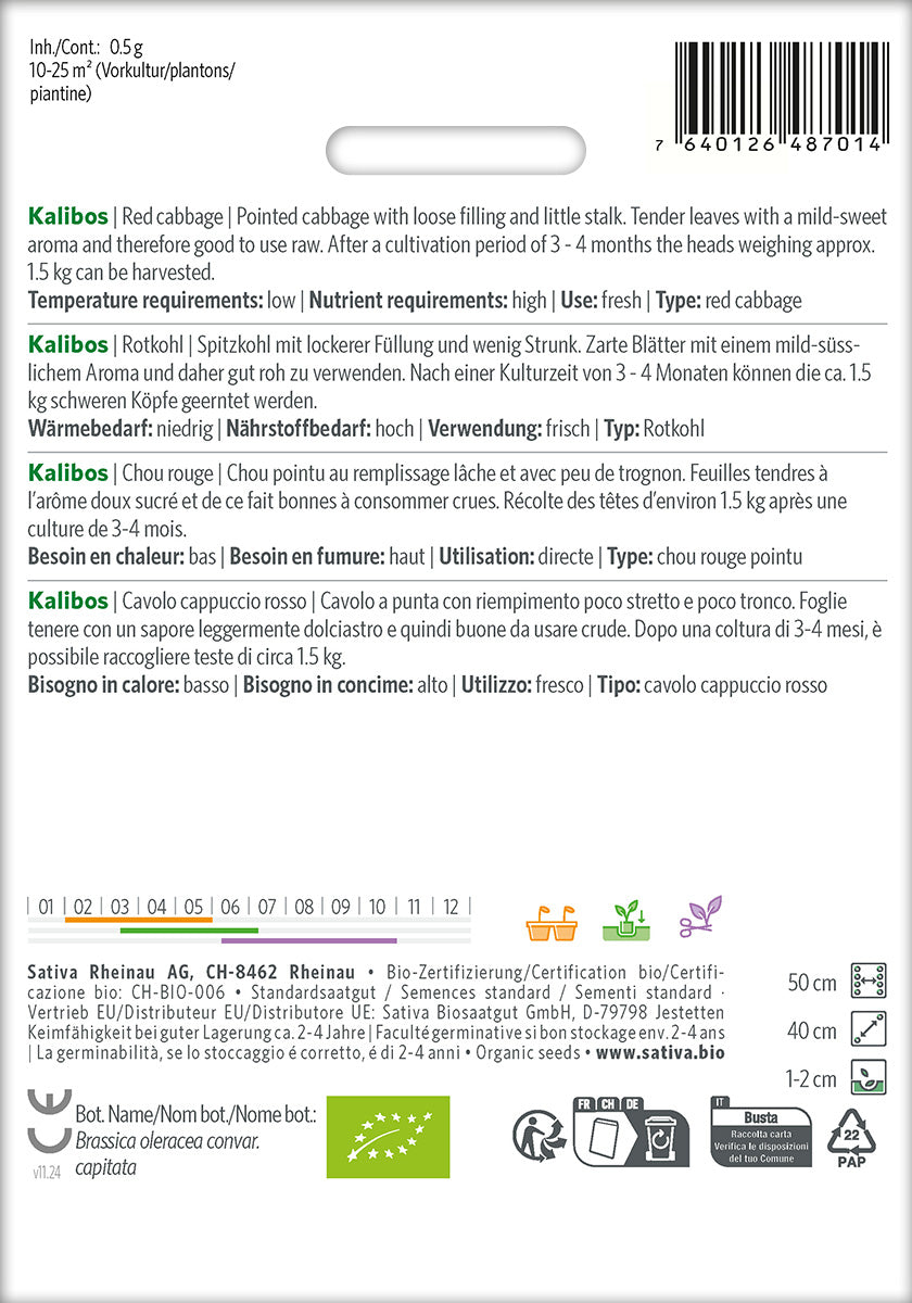 BIO Saatgut Rotkohl Kalibos Kulturanleitung