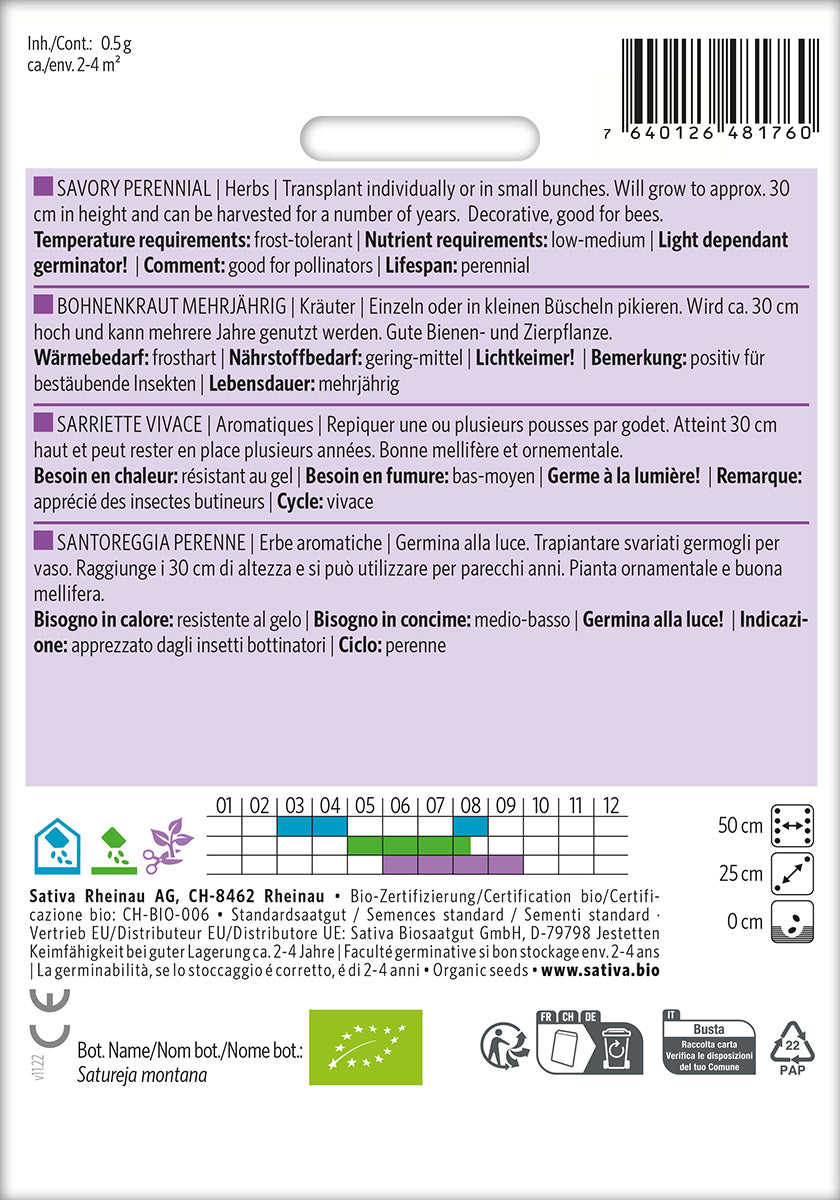BIO Saatgut Bohnenkraut mehrjährig Kulturanleitung