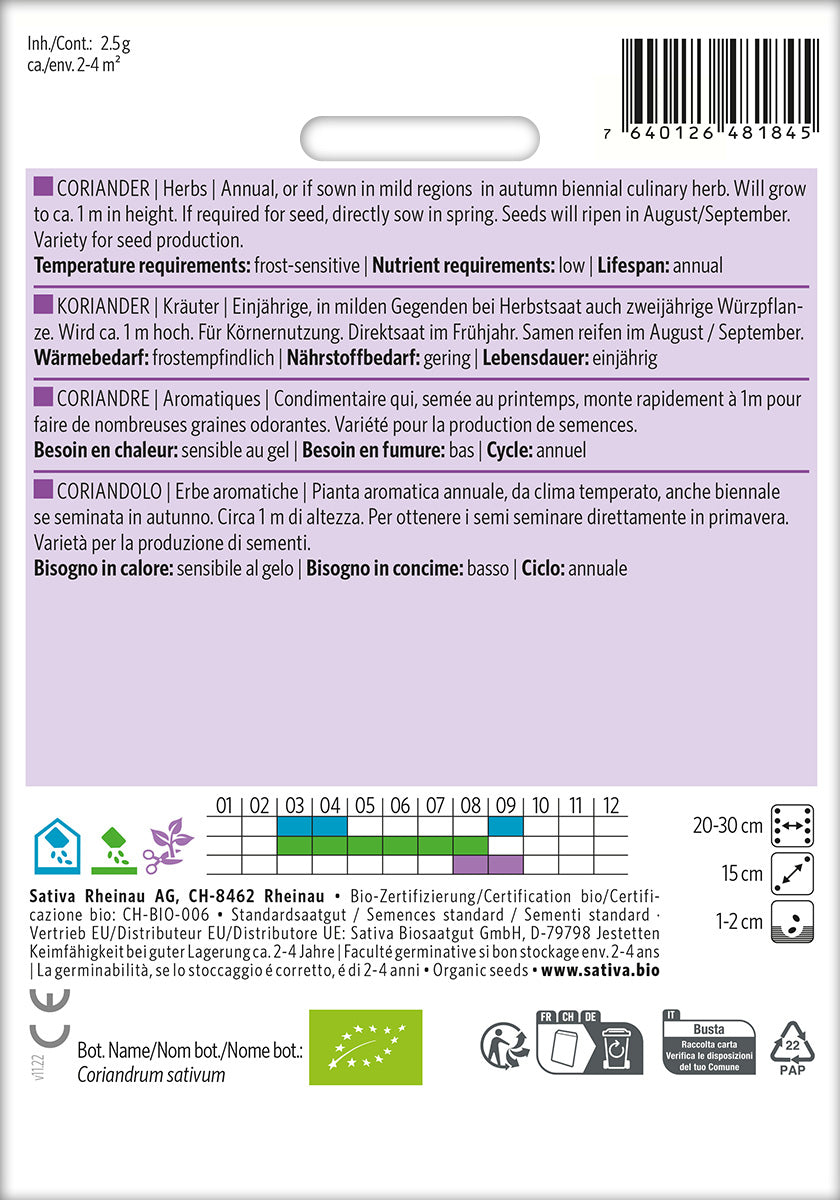 BIO Saatgut Koriander Kulturanleitung