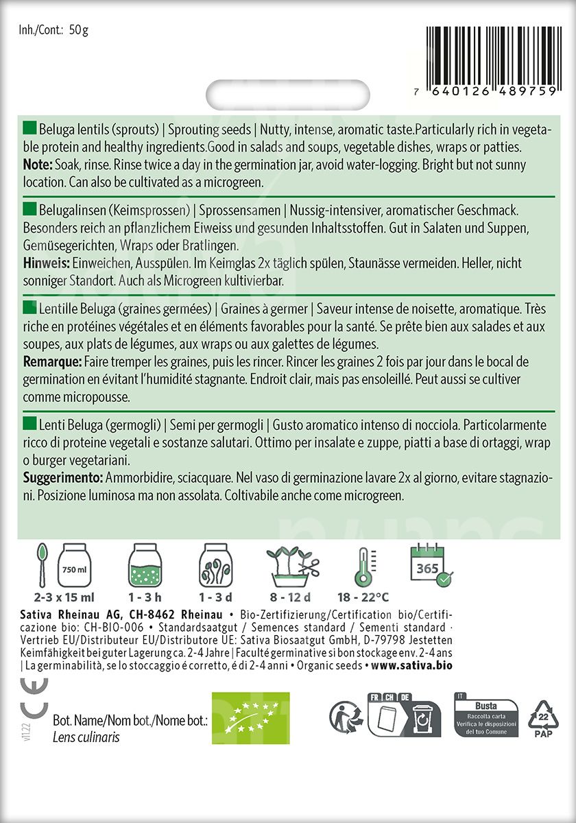 BIO Saatgut Keimsaaten Belugalinsen Kulturanleitung