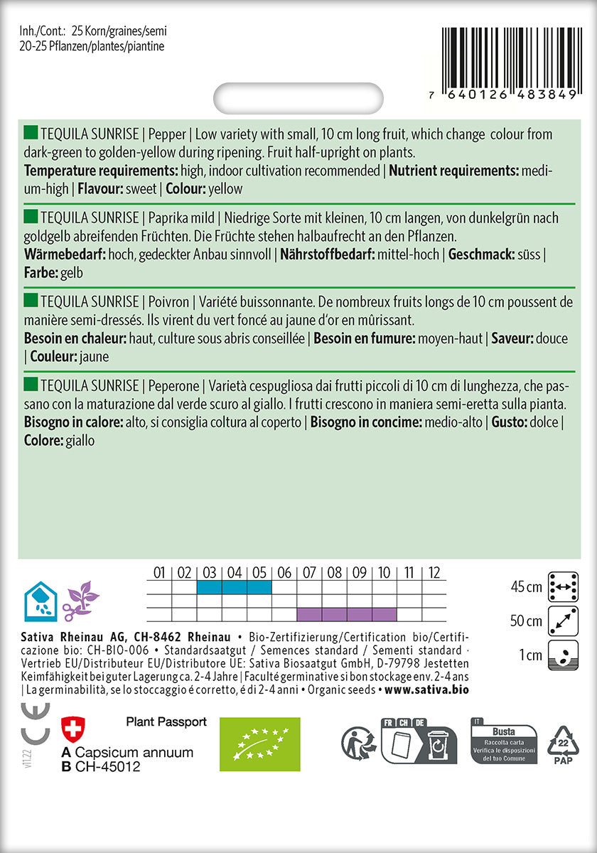 BIO Saatgut Paprika Tequila Sunrise Kulturanleitung