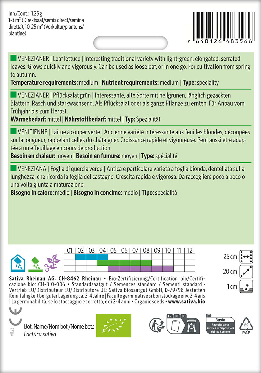 BIO Saatgut Pflücksalat Venezianer grün Kulturanleitung