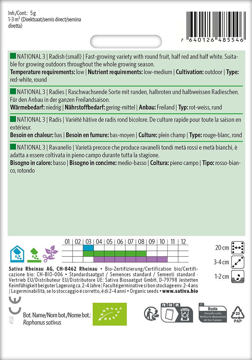 BIO Saatgut Radies National 3 Kulturanleitung