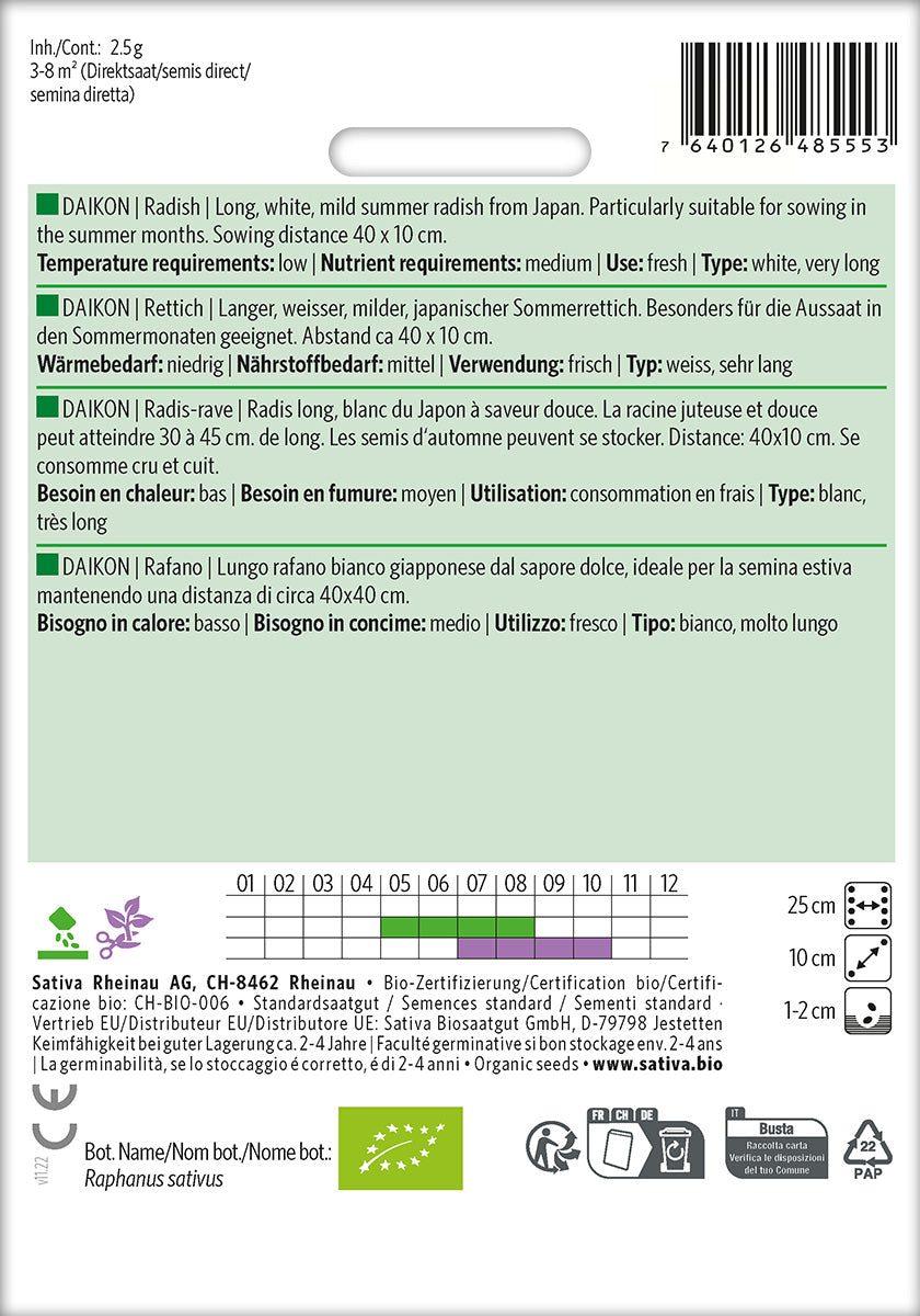 BIO Saatgut Rettich Daikon Kulturanleitung