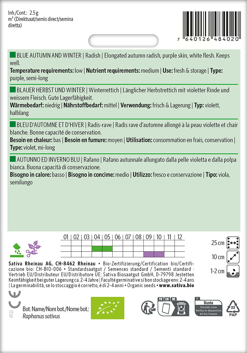 BIO Saatgut Winterrettich Blauer Herbst und Winter Kulturanleitung