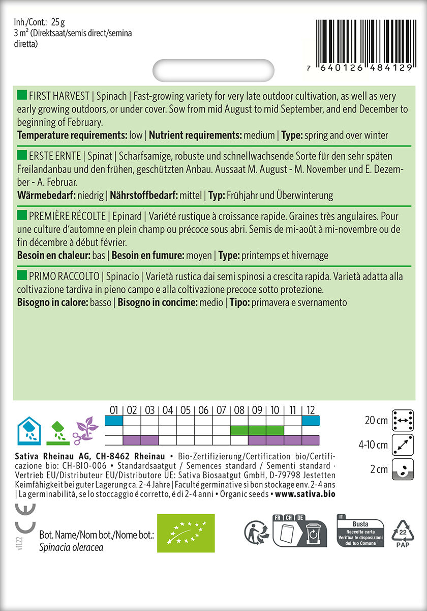 BIO Saatgut Spinat Erste Ernte Kulturanleitung