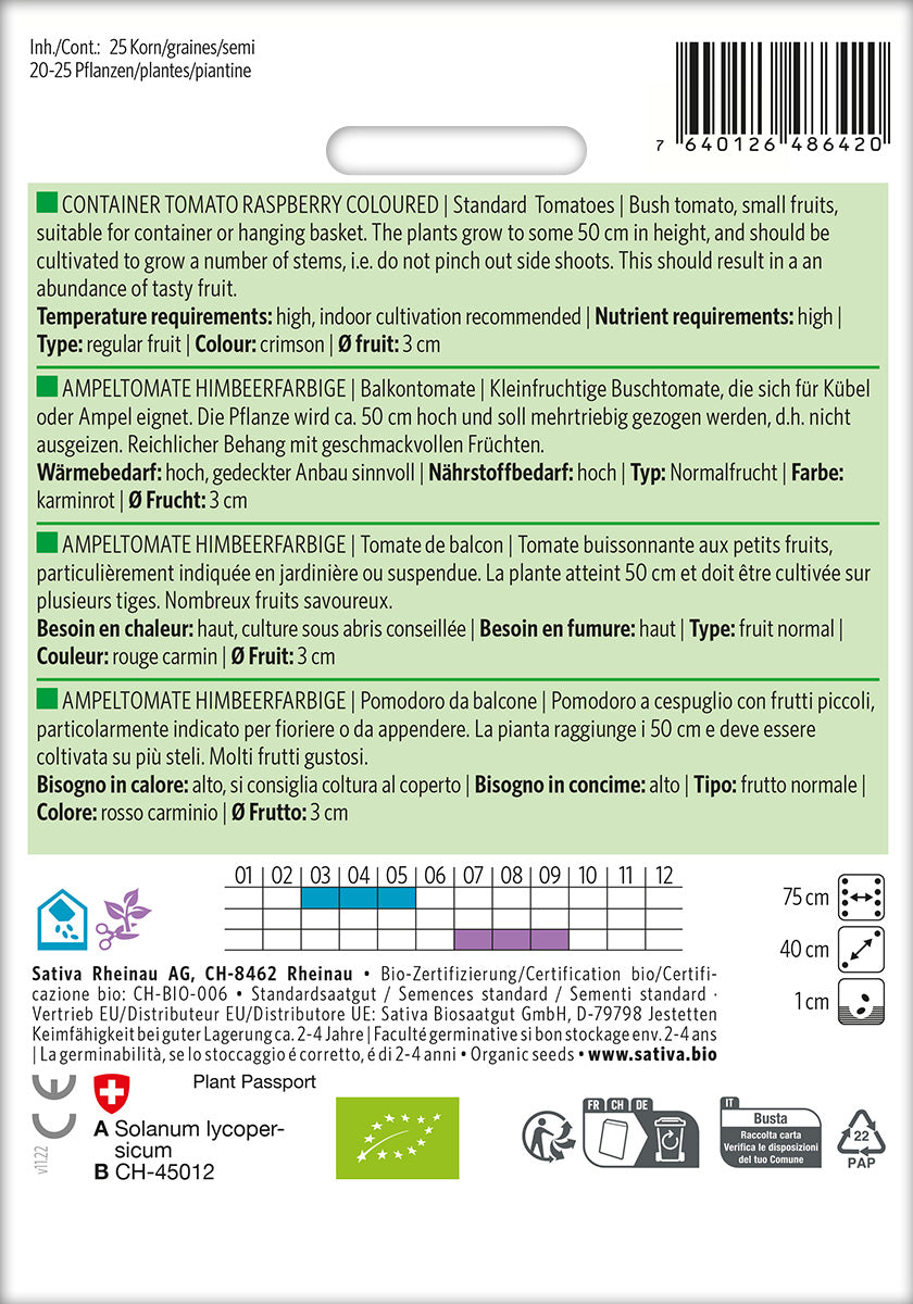 BIO Saatgut Balkontomate Himbeerfarbige Ampeltomate Anbauanleitung