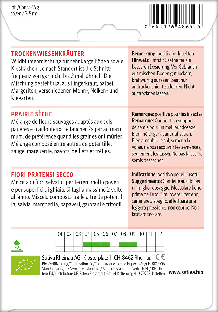 BIO Saatgut Wildblumenmischung Trockenwiesenkräuter Kulturanleitung